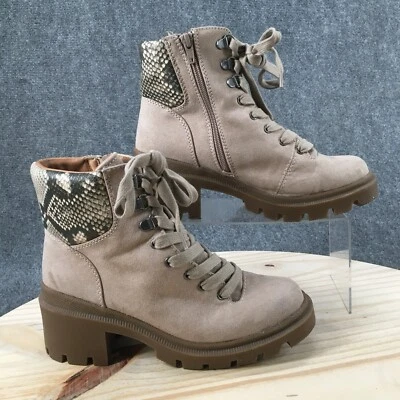 Universal Thread Boots Womens 7.5M Combat Beige Faux Leather Snakeskin Zip Heels - Image 1 of 4