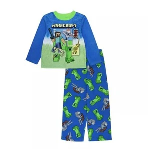 Minecraft Steve, Cat and Mob Creeper Boy's Jersey, Fleece Pajama Set - Picture 1 of 4