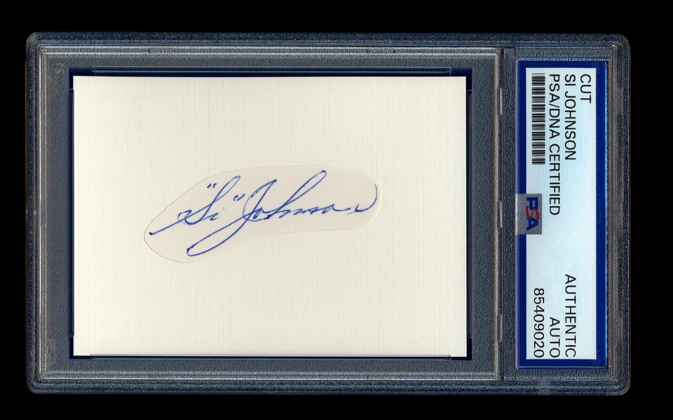 SI JOHNSON SIGNED MINT CUT PSA/DNA AUTO CINCINNATI REDS 1932 OPENING DAY STARTER - Image 1 of 1