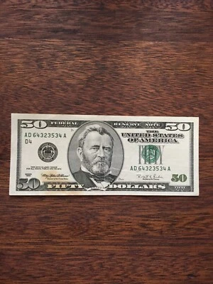 1996 50 DOLLAR BILL-FEDERAL RESERVE NOTE-CLEVELAND DISTRICT D/4 #4 - Image 1 of 4