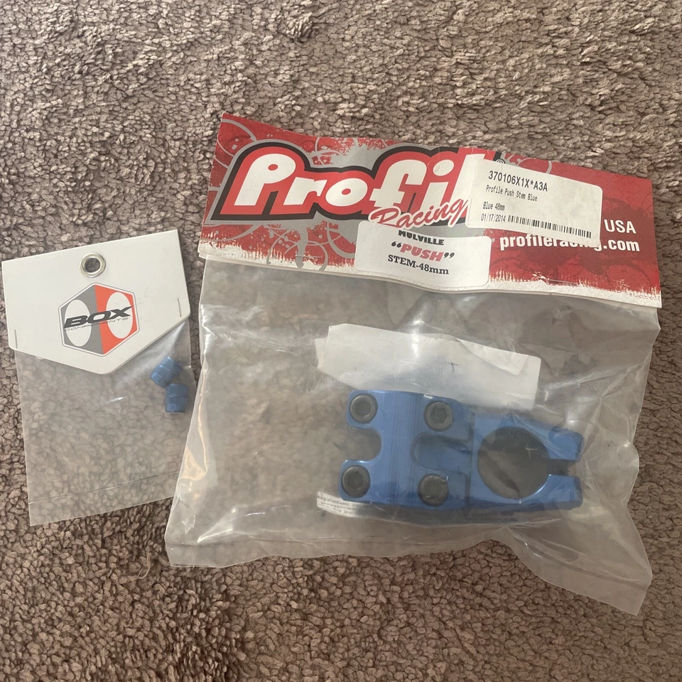 BNWT Profile Racing Bundle Push Stem - 48mm Blue & Valve Caps BMX Bikes  - Image 1 of 4