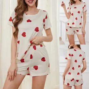 Sexy Ladies  ️ 2PCS Womens Heart Pajamas Tops Shorts Pants Sleepwear Nightwear - Picture 1 of 18