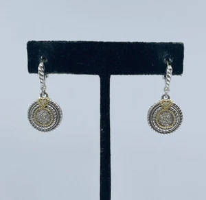 Judith Ripka Jr Dos Plata de Ley & 18k Diamante Oro Pendientes Largos - Imagen 1 de 6