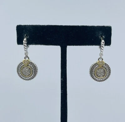 Judith Ripka JR Two Sterling Silver & 18k Gold Diamond Dangle Earrings — 第 1/4 张图片