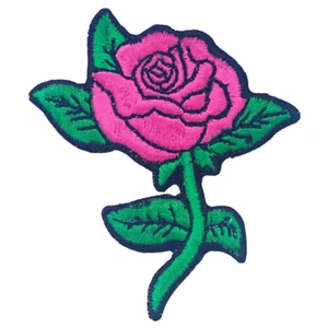 Parches de bordado rosa flor rosa hierro sobre costura chaquetas de tela aplique - Imagen 1 de 2