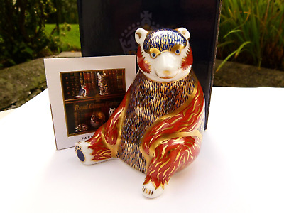 Royal Crown Derby Paperweight - HONEY BEAR - Gold Stopper - Boxed>