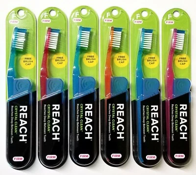 6 Reach Toothbrush Crystal Clean FIRM Bristles Hard Toothbrushes with free Caps - Image 1 of 2