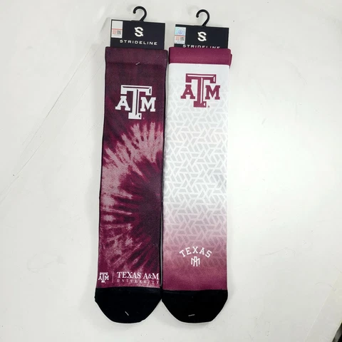 Strideline Texas A&M Aggie Logo Classic Maroon & White Tie Dye Socks 2 Pairs New Cover