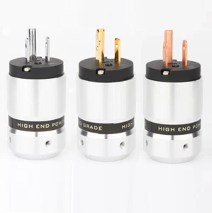 Pair HiFi Rhodium/Gold Plated Copper US Power Plug Audio Male/Female Connector - Picture 1 of 22