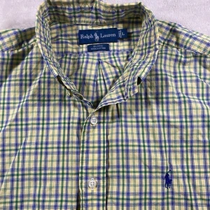 Polo Ralph Lauren Plaid Button Front Shirt Men's Large Blake Yellow Green Blue - Picture 1 of 6