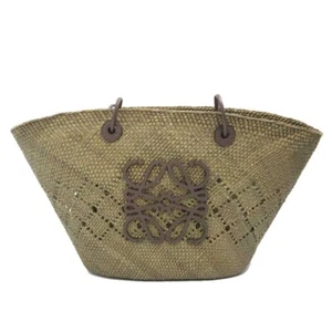 Authentic Loewe Basket Bag Hand Tote Bag Medium Anagram Logo Olive Brown Used - Picture 1 of 13