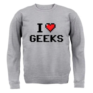I Love Geeks (Pixels) - Kids Hoodie / Sweater - Pixel Geek Funny Heart Lover - Picture 1 of 16