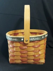 Home Interiors America Basket 8 3/4 l x 7 3/4 w x 6 1/2 h Flat Bbottom Americana - Picture 1 of 8