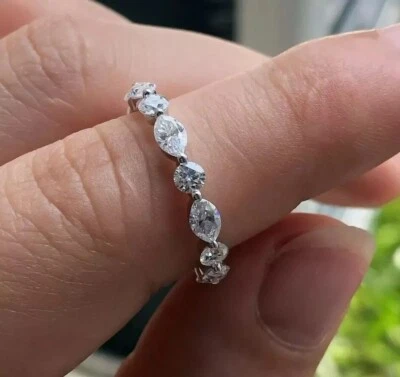 2Ct Marquise Cut Lab Created Diamond Full Eternity 925 Silver Engagement Band - Image 1 of 4