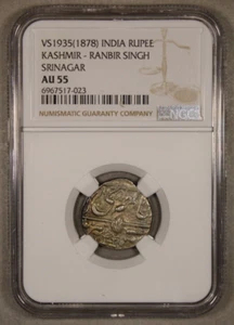 VS1935 1878 India Rupee Kashmir Ranbir Singh Srinagar NGC AU55 - Picture 1 of 4