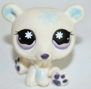 LITTLEST PET SHOP OSO POLAR BLANCO con FLORES AZULES Y OJOS DE FLORES PÚRPURAS #470 - Imagen 1 de 2