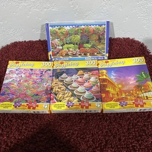 4 Puzzlebug 300 & 500 Pc Jigsaw Puzzle Cupcakes Fish Miami Garden New - Picture 1 of 6