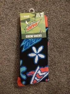 Men Shoe Size 6-13 Mountain Dew Multicolored Crew Socks 1 Pair Novelty Socks  - Picture 1 of 7