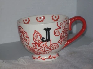 DUTCH WAX LARGE RED AND WHITE CUP WITH OLD ENGLISH "J" - Picture 1 of 4
