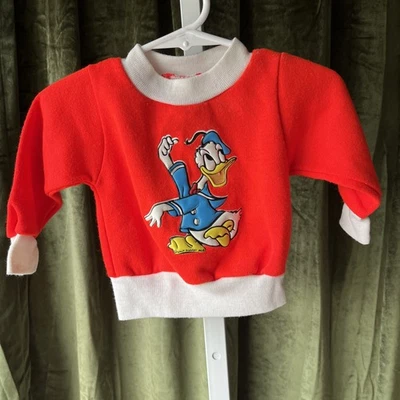 Vintage 60s 70s Disney Donald Duck Sweatshirt Bright Red Disneyland - Size 12 M - Image 1 of 4