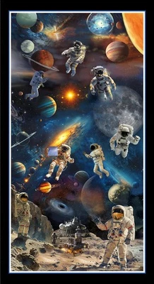 SPACE CADET by BLANK QUILTING ASTRONAUTS ON THE MOON LUNAR FABRIC PANEL 24"X44" - Image 1 of 2