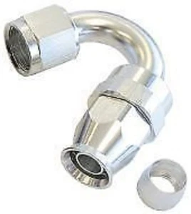 Aeroflow AF205-10DS Alloy 150 Deg Hose End -10AN Silver Full Swivel Suit Teflon - Picture 1 of 4