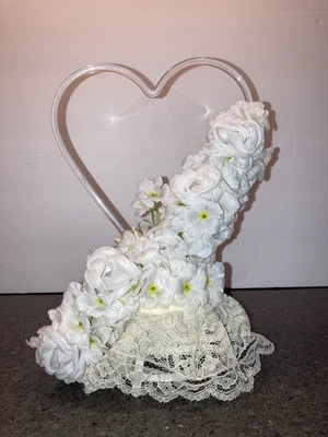 Nuevo corazón de vidrio vintage con encaje adorno de pastel de boda - 1988 Foto 1 de 4