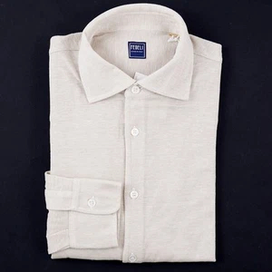 Fedeli Slim-Fit 'Jason' Lightweight Pique Knit Linen-Cotton Shirt L (Eu 52) NWT - Picture 1 of 6