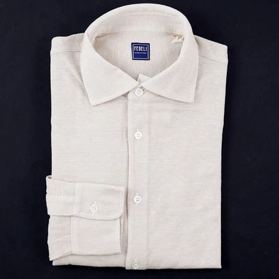 Fedeli Slim-Fit 'Jason' Lightweight Pique Knit Linen-Cotton Shirt L (Eu 52) NWT - Image 1 of 4
