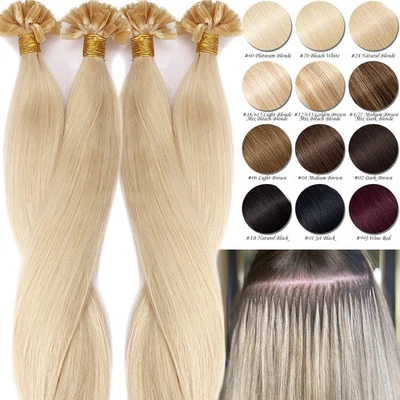 Fusion Keratin Nail U Tip Thick 100% Human Remy Hair Extensions 200G Full Head - Image 1 of 4