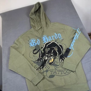 NWT Ed Hardy Hoodie Mens Medium Green Tattoo Panther Graphic Pullover Sweatshirt - Picture 1 of 11