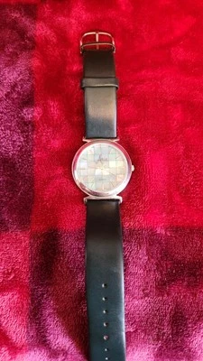 Reloj para mujer ARIA caja de plata de ley, esfera azul jaspeada, correa de cuero Foto 1 de 4