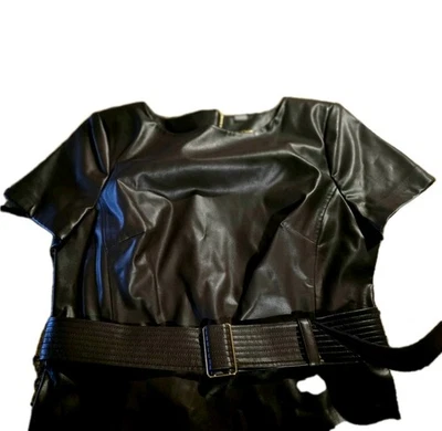 NUEVO CON ETIQUETAS CALVIN KLEIN Dr. Brown Vestido Vaina Cuero Sintético Cinturón Expuesto Espalda Cremallera Talla 6 Foto 1 de 4