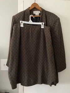 Traje Falda Vintage Jones New York 2 Piezas Marrón Blazer Forrado Abertura Talla 16 Mujeres - Imagen 1 de 16
