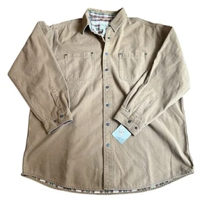 New LL Bean Shacket Mens XL Canvas Shirt Jacket Flannel Lined Brown Snap - Picture 1 of 7
