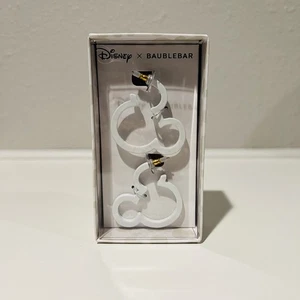 NIB Disney X BaubleBar Mickey Mouse Silhouette White Hoop Earrings New Outline - Picture 1 of 5