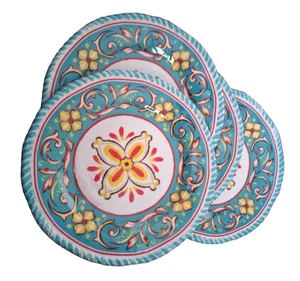 4 Melamine Dinner Plates 10.75" - Talavera Style -Teal Multicolor - Picture 1 of 5