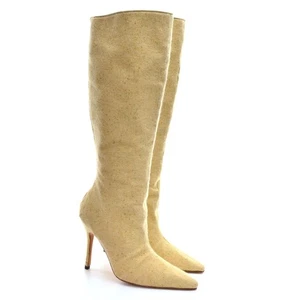 Damas Manolo Blahnik Punta Punta Botas hasta la Rodilla 40/9.5 Tela Tweed Tacones Zapatos - Imagen 1 de 8