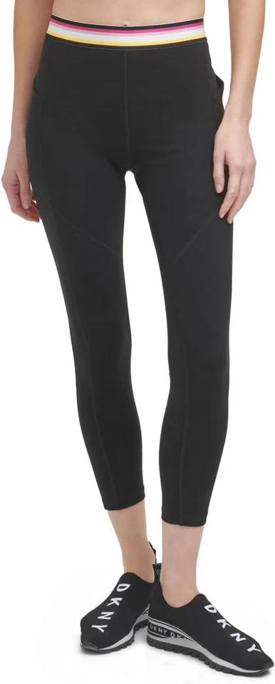 DKNY Womens Multi Stripe High Waist Leggings Black S