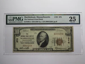 $10 1929 Marblehead Massachusetts National Currency Bank Note Bill Ch. #676 VF25 - Picture 1 of 4