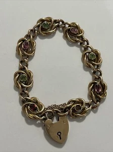 Antique Edwardian Peridot and Amethyst 9k Yellow Gold Bracelet —(3) - Picture 1 of 24