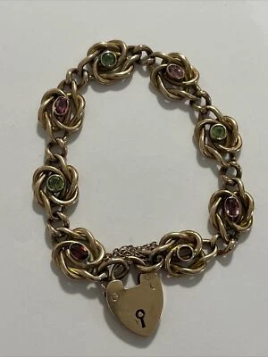 Antique Edwardian Peridot and Amethyst 9k Yellow Gold Bracelet —(3) - Image 1 of 4