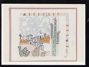 Cross Stitch Embroidery VINTAGE Pueblo Village Church Cactus Meredith Mark - Picture 1 of 3