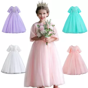 Flower Lace Wedding Dress Girls Embroidery Princess Dress For Party Birthday - Picture 1 of 42