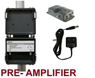 High Gain 32 dB PREAMPLIFIER HD TV ANTENNA SIGNAL Mast Mount UHF VHF CM  CX-7778 - Image 1 of 4