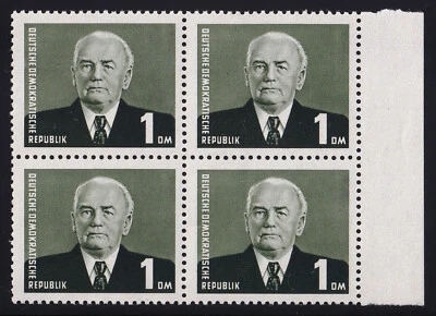 East Germany DDR Sc #339 1m dk olive grn MNH (U/M) VG Wilhelm Pieck (blk of 4) - Image 1 of 2
