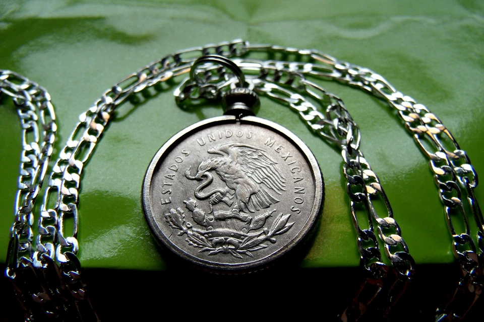 1950-1953 MEXICAN EAGLE COIN SILVER QUARTER Pendant on a 30" .925 Silver Chain