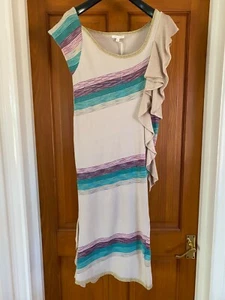 Ruth Erotokritou Summer Dress Size M Striped Beige Gold BNWT NEW RRP £200+ - Picture 1 of 11