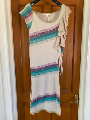 Ruth Erotokritou Summer Dress Size M Striped Beige Gold BNWT NEW RRP £200+ - Image 1 of 4