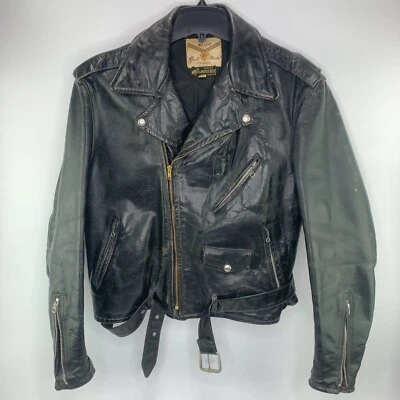 Vintage Nelco Horsehide Leather Motorcycle Jacket Rare Early With Belt Size 46 - Image 1 of 4